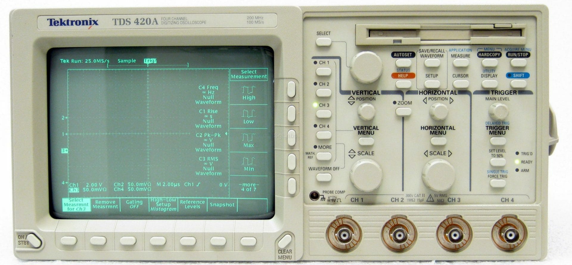 Tektronix Tds420A 200Mhz, 4 Channel, 100Ms/S Oscilloscope 1 Tektronix Tds420A 200Mhz, 4 Channel, 100Ms/S Oscilloscope