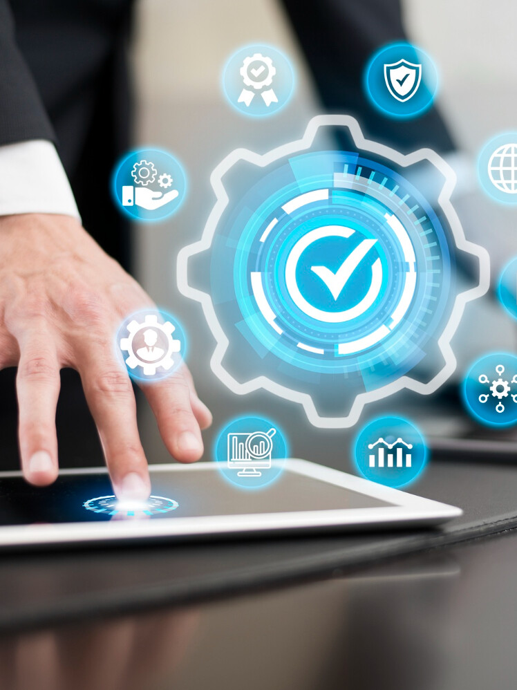 Checkmark and business icons representing validation or accreditation