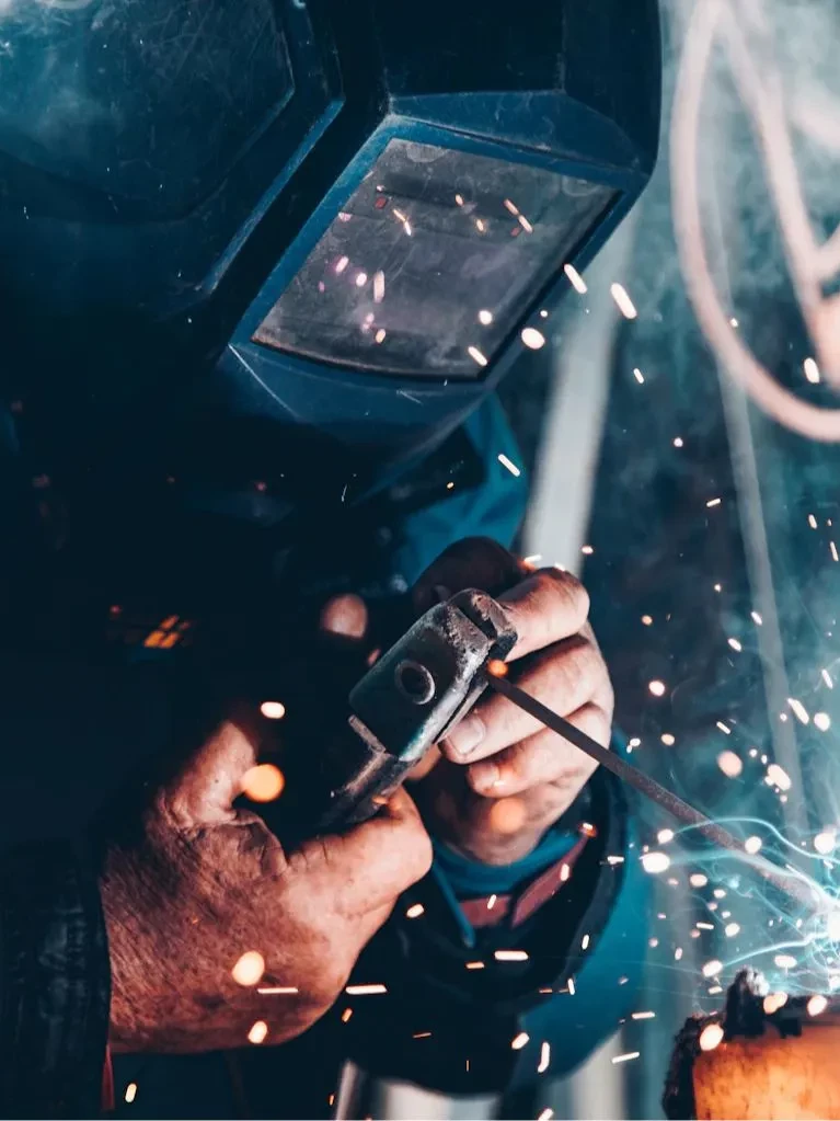 Industrial manufacturing and metalwork process in an aerospace production facility