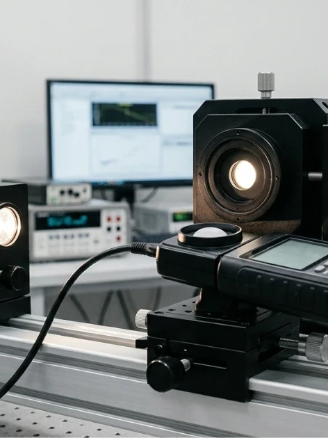 Optical bench setup used to determine a light meter accuracy class against a reference light source